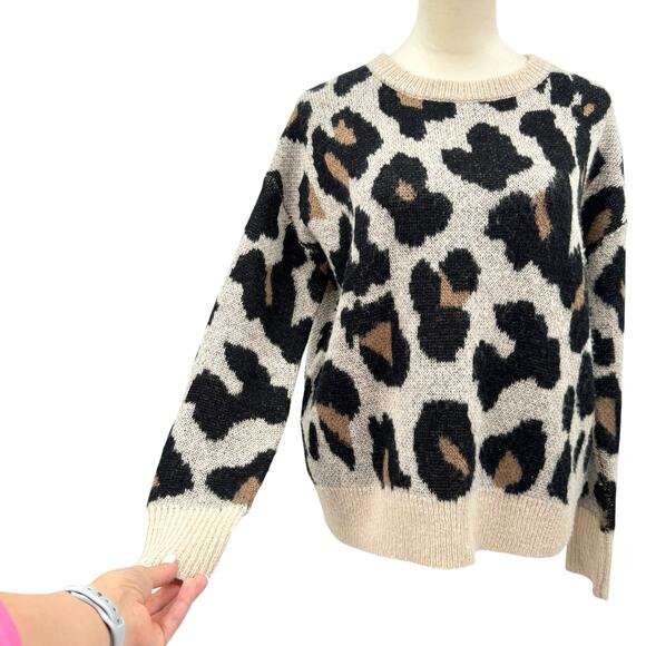 Gianni Bini Tan & Black Leopard Print Mohair Wool Blend Knit Pullover Sweater - Picture 7 of 11